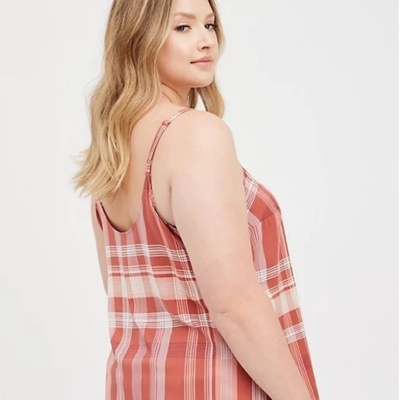 TORRID AVA LACE TRIM CAMI - STRETCH CHALLIS PLAID RED - Picture 5 of 6